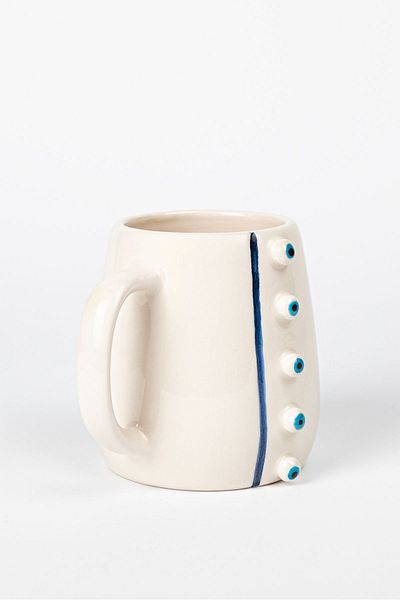 Loomart Straight Line Evil Eye Bead Figured Handmade Ceramic Mug Cup 400 ML
