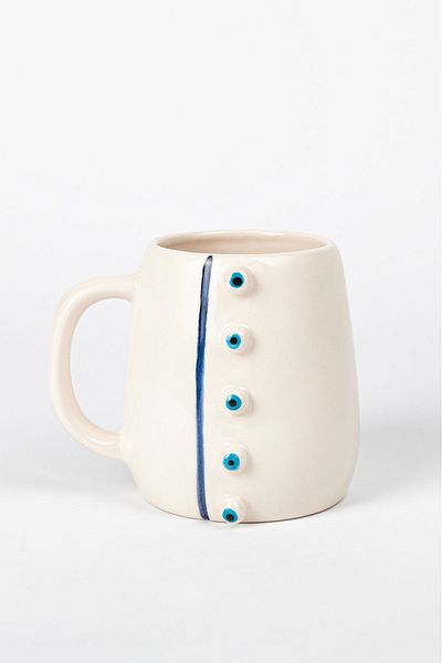 Loomart Straight Line Evil Eye Bead Figured Handmade Ceramic Mug Cup 400 ML