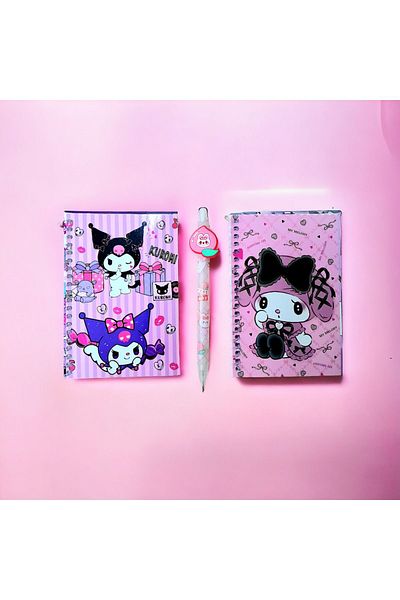 ÇİLEKHOMEAVM Kuromi And Friends - Caiet cu spirală 40 coli, copertă PVC, 1 pix