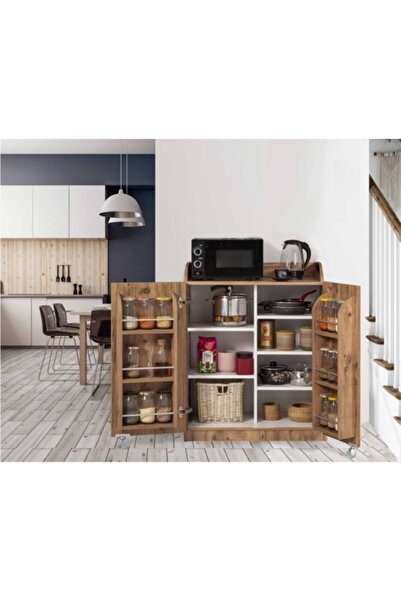 ZEYTUN Ceviz Çok Amaçlı 165 Derece Açılabilir Kısa Kiler Mutfak Dolabı