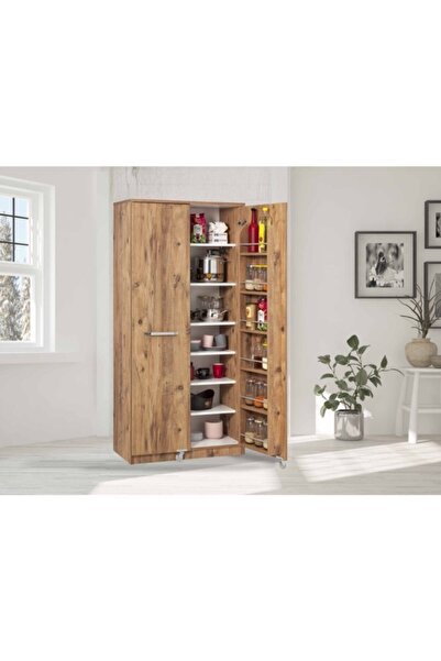 ZEYTUN Ceviz Çok Amaçlı 90 Derece Açılabilir 2 Kapaklı Kiler Mutfak Dolabı