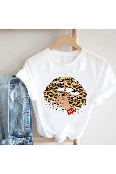 Usaspor تي شيرت بطبعة الشفاه من ليوبارد تريند - Mod781 08615