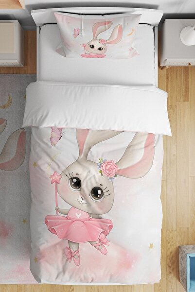EVPANYA مجموعة مفروشات أطفال مفردة منقوشة على شكل أرنب وردي ساحر