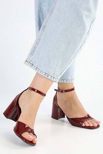 Shoeberry Claret Red Patent Leather Sarge Women's Heeled Shoes