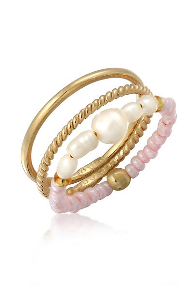ELLI Ring Damen Set Sommerfest mit Süßwasser-Zuchtperlen in 925 Sterling Silber vergoldet