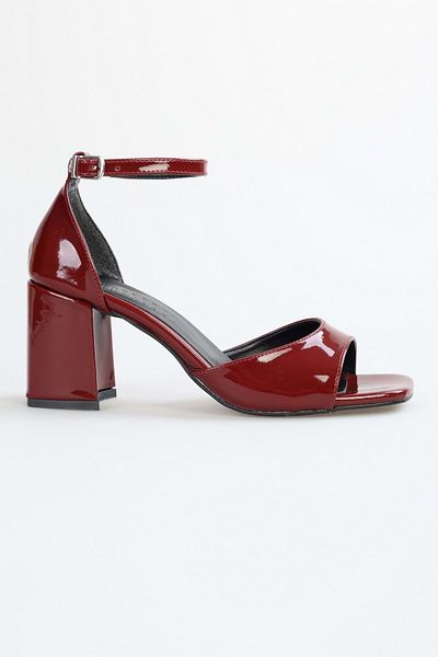 Shoeberry Claret Red Patent Leather Sarge Women's Heeled Shoes