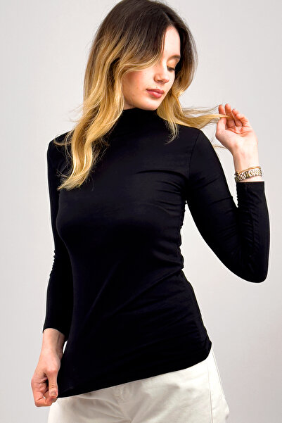 Betimoda Жіночий чорний довгий рукав з напівкомірцем