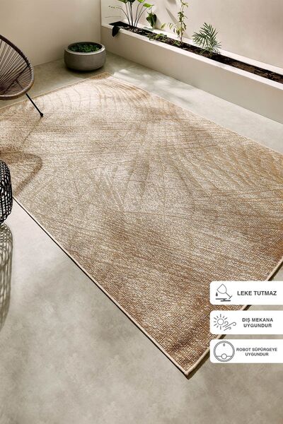Ocean Home Textile Leke Tutmaz İç Dış Mekan Bej Renk Desenli Halı Kilim