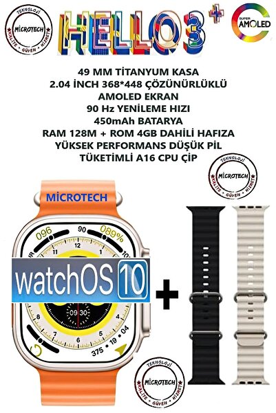 TMAX HELLO WATCH 3+ PLUS WATCH 9 ULTRA 2 (SON SERİ YENİ ÜRETİM 3 KORDONLU)