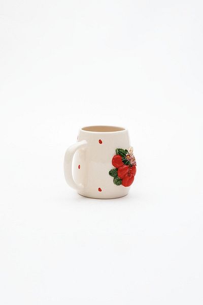Loomart Ceramic Mug Cup - 3D Embossed, Cherry Figured, 400 ml Handmade