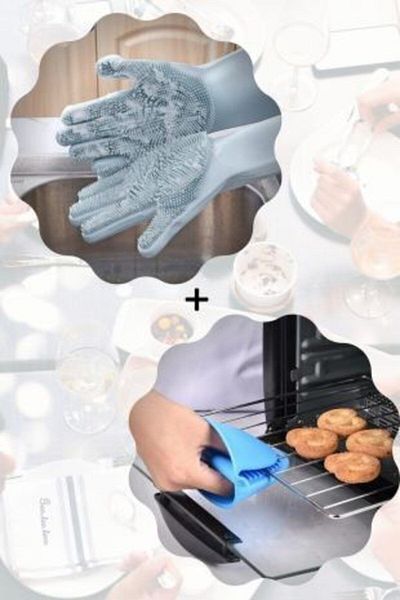 Vi Caro Heat Resistant Dishwashing Cleaning Gloves + Silicone Fireproof Oven Pot Tray Holder