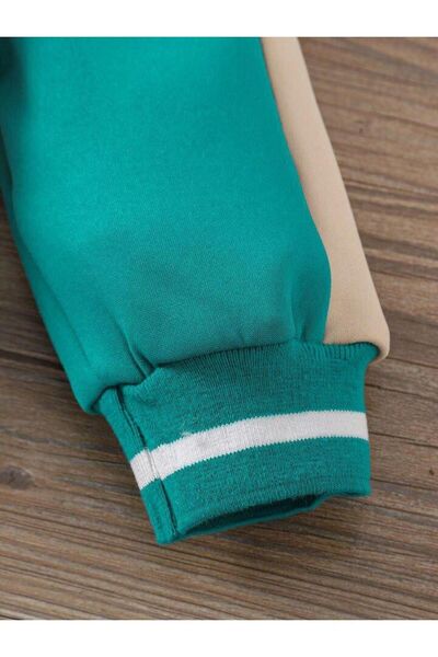 Pink Hippo Kids Unisex Letter Appliqued Contrast Stripe Detailed College Bomber Kids Jacket