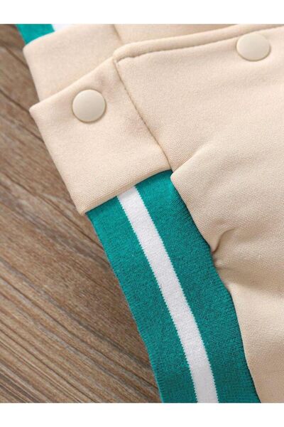 Pink Hippo Kids Unisex Letter Appliqued Contrast Stripe Detailed College Bomber Kids Jacket