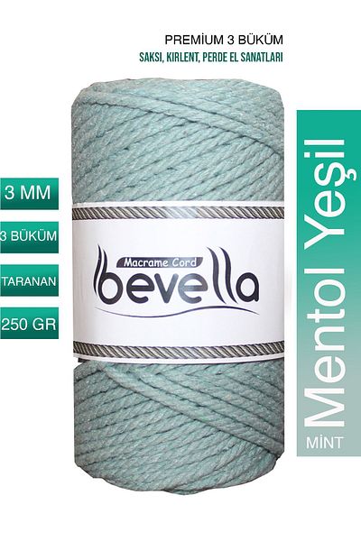 Bevella Macrame Cord 3 χλστ. Μέντα Πράσινη Στριφτή Κλωστή Μακραμέ - 250 γρ