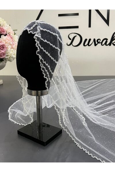 ZEN DUVAK Gelin Duvağı 2 Metre Simli Nakışlı Kasnak Duvak