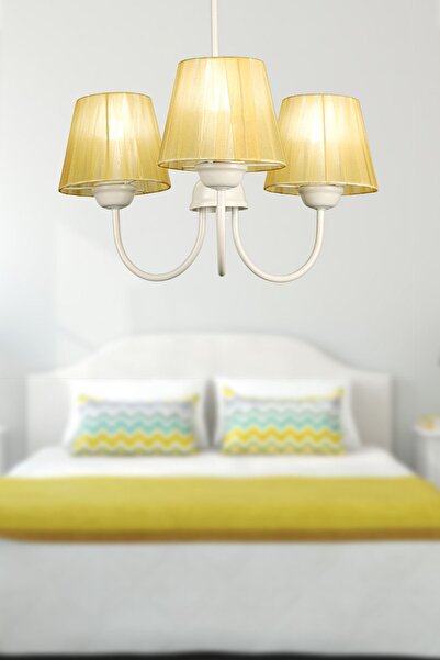 Begüsa Ova 3.lü Avize Beyaz Sarı Şapka