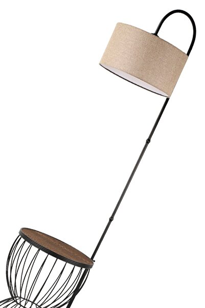 Begüsa Venezia Sehpa Lambader Siyah Ceviz Ahşap Hasır Şapka