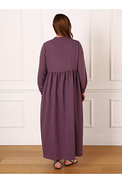 ALİA Dark Purple Plus Size Hijab Dress - Hidden Button Detail - Alia