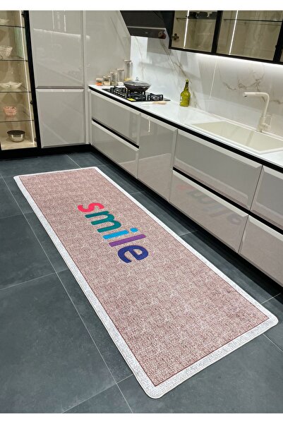 Brillant Jüt Görünümlü Smile Logolu Mutfak Halısı