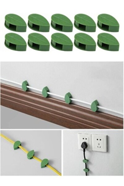 İndirimKap Yaprak Tasarımlı Kablo Tutucu Yapışkanlı 10 Adet Kanal Usb Veri Ka...