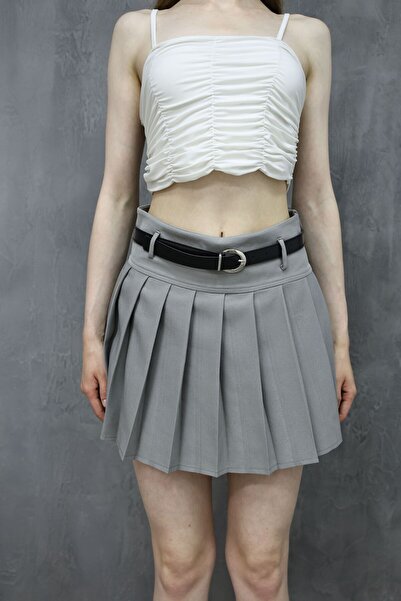 STİLPİX Kadın Gri Pileli Şort Etek