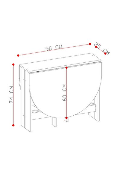Ankara Orman Ürünleri Pratik Katlanır - Açılır Kapanır Yuvarlak Mutfak Yemek Çalışma Masası - 145 cm x 90 cm - %100 MDF