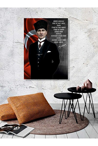 HYgaleri Sözlü Atatürk Portre Kanvas Tablo Dekoratif Duvar Tablo
