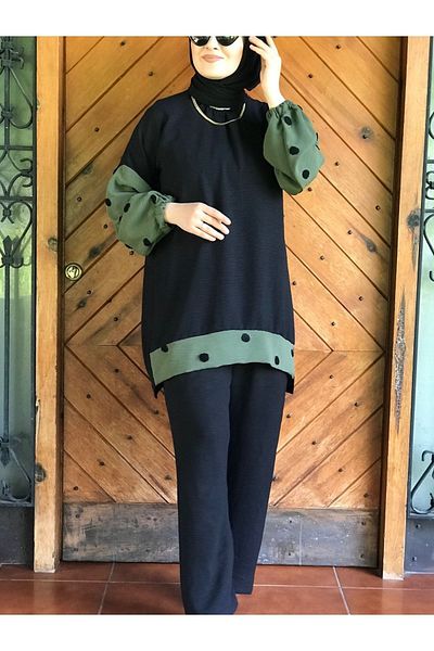 AYSUN AYDEMİR Green Black Polka Dot Detailed Tracksuit Set