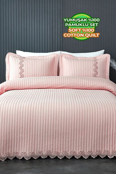 Evlen Home Collection Mihrimah Lace Double Size Σετ 100% βαμβακερό κάλυμμα κρεβατιού (Pique) Πλένεται σε σκόνη