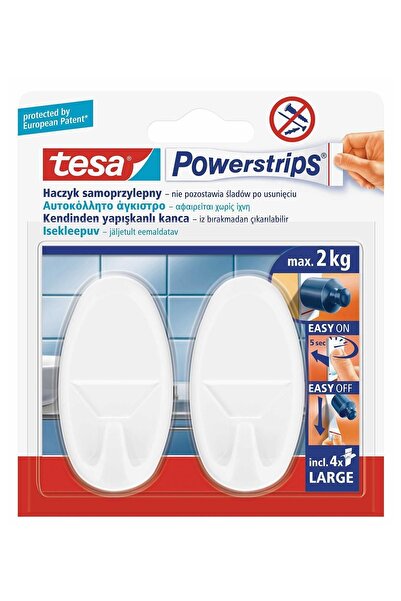 Tesa Powerstrips Askı Büyük Oval Kendinden Yapışkanlı, Çıkarılabilir, beyaz