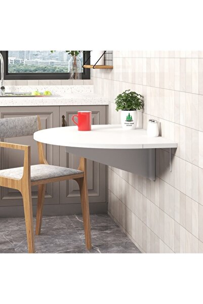 Ankara Orman Ürünleri 90x60 Cm Mdf Yuvarlak Açılır Kapanır Duvara Monte Raf Masa Mutfak Masası