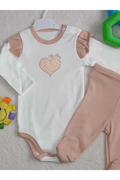 MİNİCEY BABY Baby Girl Heart Embroidered 2 Piece Long Sleeve Seasonal Bodysui...