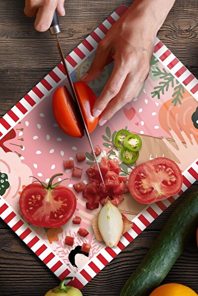 Decovetro Cam Kesme Tahtası Karışık Renkli Love Desenli 20x30 cm