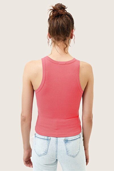 la & vetta Women's Candy Pink Ribbed T-shirt Halter Neck Knitted Tank Top