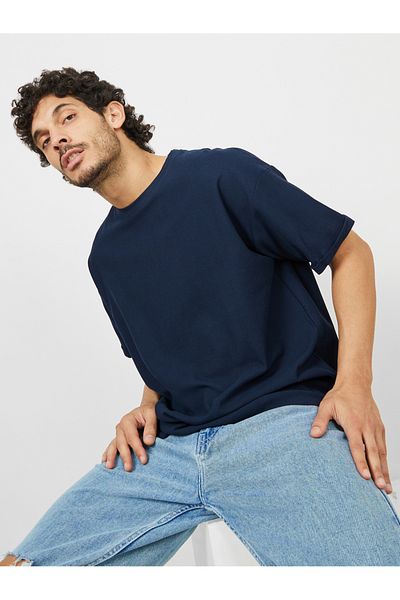 Styli Waffle Knit Oversized T-Shirt with Turn-Up Sleeve