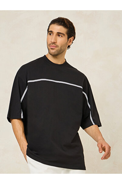 Styli تي شيرت جيرسيه قطني مضغوط بشريط أمامي