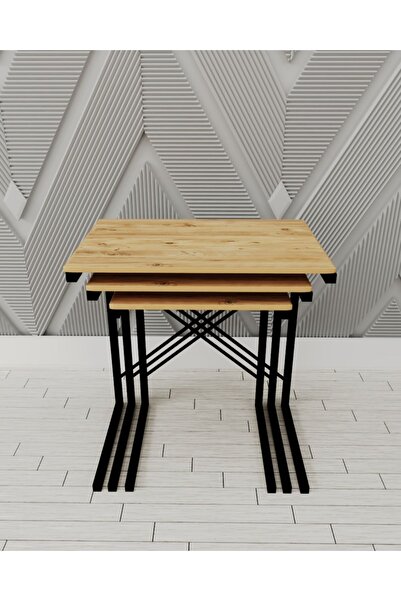 eportatif 3 Lü Zigon Sehpa Metal Sehpa Atlantik Çam 1291