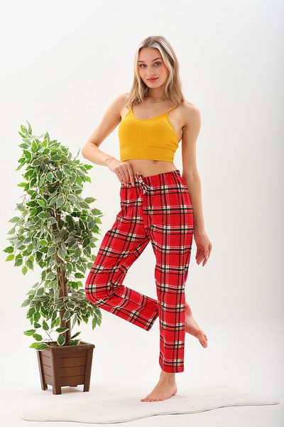 Arvin Pijama Women's Plaid Printed Combed Cotton Elastic Waist Stylish and Comfortable Pajama Bottom