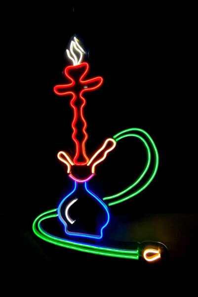 vinyuup Nargile Hookah Neon Led Işıklı Dekoratif Duvar Aydınlatması Anahtar Ile Açma Kapama 40 X 60 Cm