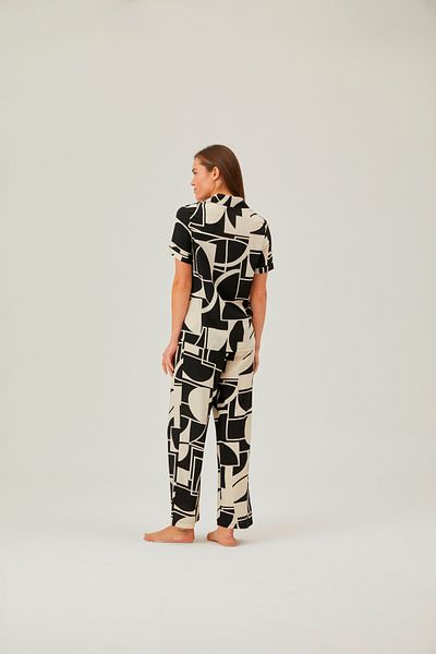 Pamuk & Pamuk Men's Geometric Collar Black Pajamas and Trousers Set