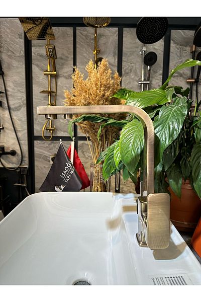 İSAOĞLU YAPI Antique Gold Kitchen Faucet Purified Sink Tap Square Premium Fixture
