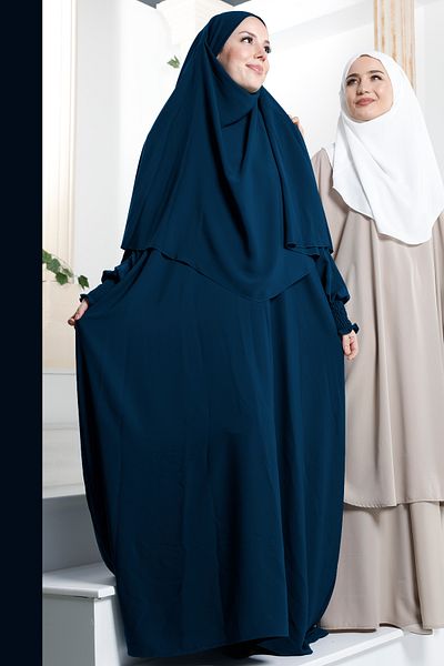 Ns nowascarf Petrol Blue Hijab Shawl and Dress Set