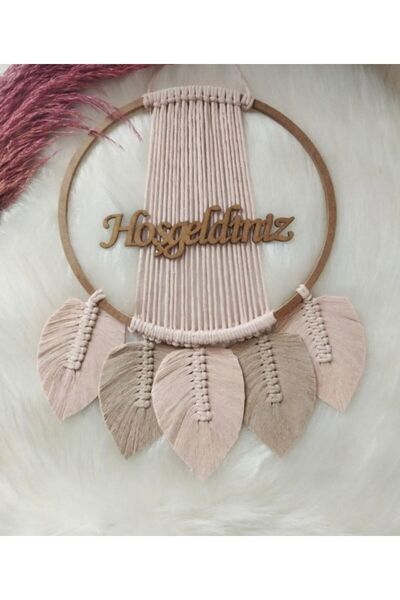 bed town yatak Makrome Yapraklı Hoşgeldiniz Kapı Süsü