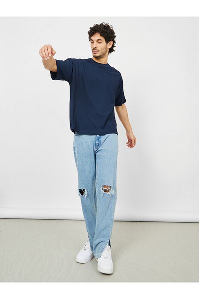 Styli Waffle Knit Oversized T-Shirt with Turn-Up Sleeve