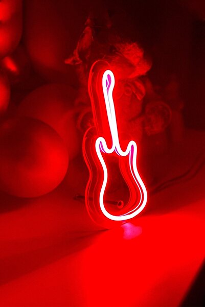 vinyuup Çocuk Odası Için Masaüstü Küçük Gitar Şeklinde Neon Led Işıklı Tablo 10 X 20 Cm