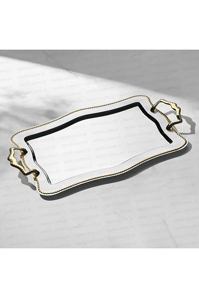 Nehir 2 Pieces Stainless Steel Tray - Tea and Coffee Tray, Serving Tray 2 Sizes