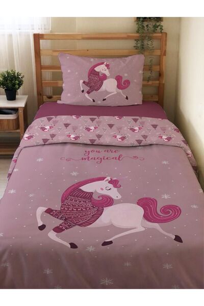 Evmila Set cuvertură de pilota unică cu model unicorn - 160x220 cm