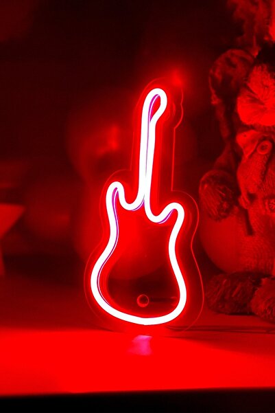 vinyuup Çocuk Odası Için Masaüstü Küçük Gitar Şeklinde Neon Led Işıklı Tablo 10 X 20 Cm