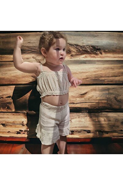 BEBEĞİME ÇORAP Devojčin muslin Skraćeni kroj bluza i set kratkih hlača sa vol...