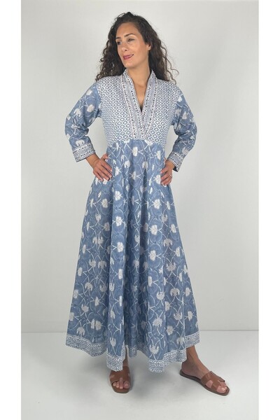 Socrates BLACK SWAN   V  Yaka Uzun  Kol  Desenli El Baskısı Uzun  Elbise